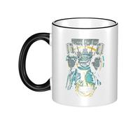 RUOPASWEAST Liam Singer Gallagher Tasse en céramique à bord coloré 330 ml - Tasse à café Britpop vintage avec anse - Tasse à thé en grès durable - Compatible lave-vaisselle - Noir