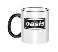 RUOPASWEAST Liam Singer Gallagher Tasse en céramique à bord coloré 330 ml - Tasse à café Britpop vintage avec anse - Tasse à thé en grès durable - Compatible lave-vaisselle - Noir