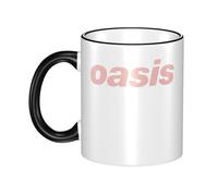 RUOPASWEAST Liam Singer Gallagher Tasse en céramique à bord coloré 330 ml - Tasse à café Britpop vintage avec anse - Tasse à thé en grès durable - Compatible lave-vaisselle - Noir