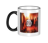RUOPASWEAST Liam Singer Gallagher Tasse en céramique à bord coloré 330 ml - Tasse à café Britpop vintage avec anse - Tasse à thé en grès durable - Compatible lave-vaisselle - Noir