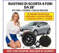 Ruotino de Secours 16 4 Trous Pour Renault Clio Avec Cric + Clé Sac dot25