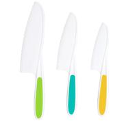 RUOXIXI Lot de 3 Couteau Enfant Plastique,Couteau Qui ne Coupe pas les Doigts Enfant pour Couper et Cuire Des Fruits Ou Légumes Jeunes pour les Anniversaires et Noël (Jaune + Bleu + Vert)
