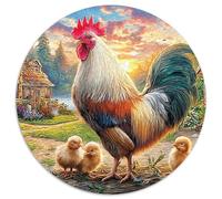 Rural Rooster Scene 1000 Pièces Puzzle Circulaire Puzzle Adulte pour Enfants Puzzle Rond Créatif Difficile Impossiblepour Adultes Cadeaux 1000pcs (67.5x67.5cm)