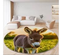 Rural Tapis Rond 100 Cm Petit Âne Herbe Animaux Au Coucher du Soleil Doux Et Antidérapant À Poils Courts Lavable en Machine pour Salon Chambre À Coucher Salle Brun