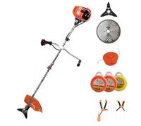 RURIS Débroussailleuse Thermique DAC 311fr Moteur TEZ 52cc, 3CV, 2 Temps, Largeur 250mm - Kit Inclus avec Harnais, 2X Disque, Tête et Fils de Coupe - pour Jardin & Coupe Bordure