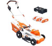 RURIS Tondeuse à Gazon sans Fil RXI3744e - Largeur de Coupe 37 cm, Hauteur 25-75 mm, Fonction 3-en-1 (Ramassage, Éjection Arrière, Mulching), 2X Batteries Li-ION 20V 4Ah et Chargeur Double Inclus