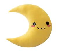 Rurunklee Coussin Décoratif pour Chambre d'enfant en Forme de Lune Oreiller Bébé en Peluche - Visage Souriant Brodé - 25cm