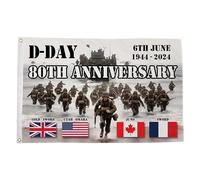 Rurunklee Drapeau de débarquement, drapeau commémoratif du jour D, 80e drapeau commémoratif polyvalent, drapeau coloré du jour d'atterrissage, décoration commémorative pour la plupart des mâts de