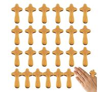Rurunklee Lot de 24 croix en bois de 6 cm - Croix de consolation - Croix de prière en bois - Idéal pour la poche de pantalon ou les déplacements - Petite croix de prière - Croix de poche 3,4 x 6 cm
