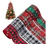 Rurunklee Ruban de Noël à bord métallique, ruban flocon de neige | Fournitures d'artisanat de Noël, rubans de Noël pour guirlandes d'arbre de Noël, nœuds floraux