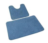 Rururug Lot de 2 Tapis Salle de Bain, Tapis WC Contour et Tapis de Bain Bleu, Microfibre Antidérapants Lavable en Machine, 50 x 80 cm + 50 x 40 cm