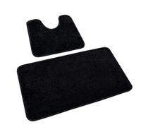 Rururug Lot de 2 Tapis Salle de Bain, Tapis WC Contour et Tapis de Bain Noir, Microfibre Antidérapants Lavable en Machine, 50 x 80 cm + 50 x 40 cm