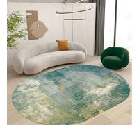 Rururug Ovale Tapis Poils Courts, Tapis Chambre Tapis de Salon décoration intérieure,Bleu Sarcelle, Cyan, Vert, Jaune Abstrait,Cyan,Oval 70 x 140 cm
