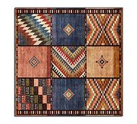 Rururug Tapis 140 x 140 cm Carré, Tapis Poils Courts pour Salon Salle à Manger Chambre d'enfants, Patchwork Multicolore Marron, Square 140 x 140 cm