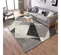 Rururug Tapis Antidérapant Lavable Tapis de Salon Chambre Déco Salle à Manger Lavage en Machine Moquettes de Poils Courts,Noir Gris géométrique Rectangular 120 x 200 cm