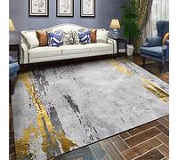 Rururug Tapis Carré 100 x 100 cm Antidérapant Lavable Protection du Sol,Salon Salle Manger Table Bureau Maison Cuisine Couloir Balcon, Nordique Moderne Or Gris Abstrait 100 x 100 cm