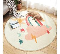 Rururug Tapis Chambre Enfant Bebe Fille Garcon Rond Ø 120 cm Dessin animé, Rose, Arc-en-Ciel, Lune, étoile Tapis Rampant pour Bébé Grand Tapis Doux Petite Chambre d'enfant Salon