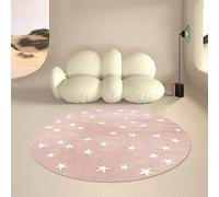 Rururug Tapis Chambre Enfant Bebe Fille Garcon Rond Ø 120 cm Dessin animé, Rose, Blanc, étoiles Tapis Rampant pour Bébé Grand Tapis Doux Petite Chambre d'enfant Salon