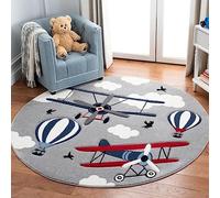 Rururug Tapis Chambre Enfant Bebe Fille Garcon Rond Ø 150 cm Ballon à air Chaud d'avion de Dessin animé Gris Tapis Rampant pour Bébé Grand Tapis Doux Petite Chambre d'enfant Salon