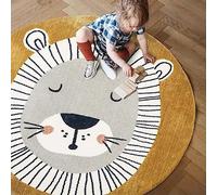 Rururug Tapis Chambre Enfant Bebe Fille Garcon Rond Ø 80 cm Lion Gris Brun Dessin animé Tapis Rampant pour Bébé Grand Tapis Doux Petite Chambre d'enfant Salon