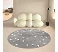 Rururug Tapis Chambre Enfant Bebe Fille Garcon Rond Ø 90 cm Dessin animé Gris avec des étoiles Blanches Tapis Rampant pour Bébé Grand Tapis Doux Petite Chambre d'enfant Salon