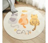 Rururug Tapis Chambre Enfant Rond Ø 100 cm Chat Jaune Gris de Dessin Animé - Grand Tapis Doux pour Bébé, Fille, Garçon, Salon et Petite Chambre d'Enfant