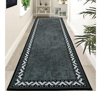 Rururug Tapis de couloir, 80 x 300 cm, lavable, antidérapant, gris, vintage, chiné, grand pour couloir, entrée, salon