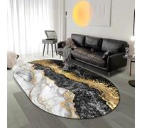 Rururug Tapis de décoration antidérapant Absorbant Lavable Poils Ras Tapis de Couloir Cuisine Entrée Intérieur/Extérieur, Abstrait Or Noir, Oval 60 x 120 cm