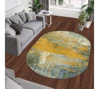 Rururug Tapis Doux à Poils Courts, Salon, Salle de séjour, Chambre, Salle à Manger,Blue-Green,Oval 70 x 120 cm,Bleu Vert Cyan Blanc Orange Lumineux Jaune Abstrait déco Design Moderne