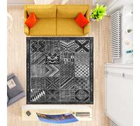 Rururug Tapis,Grey, Square 110 x 110 cm, Vintage Patterns Patchwork Designs, Tapis Carré pour Salon, Salle à Manger, Maison, Cuisine,