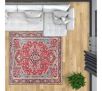 Rururug Tapis,Multicouleur Rouge Bleu Vintage Oriental Motif Traditionnel, Square 120 X 120 cm, Carré Tapis Lavable Antidérapant pour Salon Chambre Cuisine Salle Buanderie