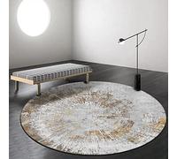 Rururug Tapis Rond Antidérapant Lavable Protection du Sol,Salon Salle Manger Table Bureau Maison Cuisine Couloir Balcon, Garniture Grise, Jaune-Brun Round ø100cm