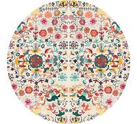 Rururug Tapis Rond, Poil Court, pour Salon, Chambre à Coucher, Salle à Manger, Chambre d'enfant,Motif Floral Vintage Multicolore,Pink Green,Round Ø 140 cm
