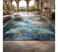 Rururug Tapis Salon 70x140cm Lavable Antidérapant à Poils Ras Doux, pour Chambre, Salle à Manger, Cuisine, Terrasse et Couloir Or Géométrique Floral Moderne