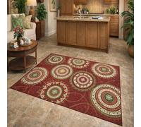 Rururug Tapis Salon 70x140cm Lavable Antidérapant à Poils Ras Doux, pour Chambre, Salle à Manger, Cuisine, Terrasse et Couloir Rouge Traditionnel