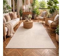 Rururug Tapis Salon 70x140cm Lavable Antidérapant à Poils Ras Doux, pour Chambre, Salle à Manger, Cuisine, Terrasse et Couloir Géométrique Moderne Beige