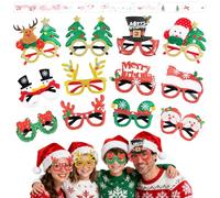 Ruryxel 12 Pièces Lunettes de Noël et 8 Pièces Tatouages Temporaires, Accessoires Photo de Noël, Verres de Fête de Noël, Joyeux Noël drôles Photo Props, Décorations Créatives pour Enfants, Adultes