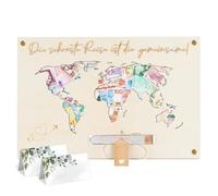 Ruryxel Cadeaux de Mariage en bois, 30 x 20cm Carte du Monde en Petit Format pour Hommes et Femmes, Emballage Cadeau d'argent, Cadeau personnalisé pour Couple de Mariés