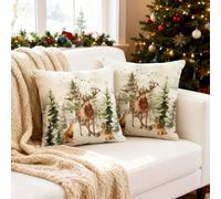Ruryxel Lot de 2 Housses de Coussin de Noël, 45x45 cm Housse Coussin Noël Décorative Arbre de Noëls et Wapiti, Coton et Lin Décoratif Taie d'oreiller pour Salon Chambres Canapé, Décoration Intérieure
