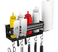 RUSFOL Grille de cuisson 3 en 1 en acier inoxydable avec bande magnétique pour ustensiles de barbecue et support essuie-tout pour plaques Blackstone de 71,1 cm/91,4 cm, économie d'espace, sans perçage