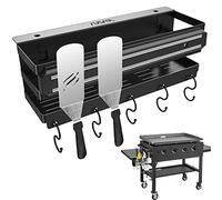 RUSFOL Support de grille en acier inoxydable avec bande magnétique pour ustensiles de barbecue de 71,1 cm/91,4 cm, avec une clé Allen, boîte de rangement pour accessoires de barbecue, sans trou de