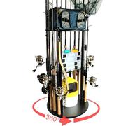 Rush Creek Creations Fishing Rod Holder - 17 Rod Capacity, 360 Rotating Rack for Garage Organization and Storage, Fishing Reels & Gear, Black Engineered Wood