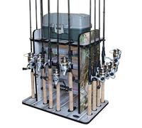 Rush Creek Creations Storage Rack Bass Porte pêche avec Support métallique Boîte de Rangement et Double Clips de Canne Mixte, 14-Rod Light Wood