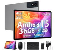 RUSHAR Tablette 13 Pouces Android 15 avec 36Go RAM+512Go ROM(TF 2TB), 4G LTE & 5G WiFi, INCEL 3K HD, 11580mAh/Octa Core/Gemini AI/13MP+8MP/GPS/Widevine L1/BT5.0, Tablette Tactile avec Clavier, Gris