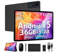 RUSHAR Tablette 13 Pouces Android 15 avec 36Go RAM+512Go ROM(TF 2TB), 4G LTE & 5G WiFi, INCEL 3K HD, 11580mAh/Octa Core/Gemini AI/13MP+8MP/GPS/Widevine L1/BT5.0, Tablette Tactile avec Clavier, Noir
