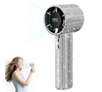 Rushbat S5 Diamond Portable Fan, Full Diamond Luxury Craftsmanship Portable Handheld Turbo Fan, 3 Gear Wind, Rechargeable Long Battery Life Hand Fans With Digital Display (Sliver)