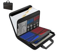 Rushclick File Folder, Fireproof & Waterproof File Organizer, Large Capacity A4 Fireproof Folder with Handle, 13 Pockets, Bill Receipt Organizer for Home (With handle)