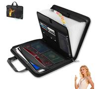 Rushclick File Folder, Rushclick Large Capacity A4 Fireproof File Folders, 13pocket Large Capacity, with Colored Tabs, Fireproof and Waterproof Files (Black)