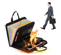 Rushclick Important Document Organiser with Handle, Large Capacity A4 Fireproof Files Folders, Fireproof Expanding File Folder with Zipper and Labels, for Certificate, Passport, Receipt (1)