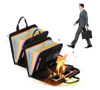 Rushclick Important Document Organiser with Handle, Large Capacity A4 Fireproof Files Folders, Fireproof Expanding File Folder with Zipper and Labels, for Certificate, Passport, Receipt (2)